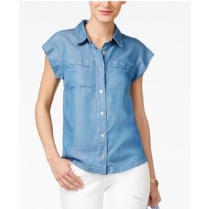 ❤️‍🔥Michael Michael Kors Small Short-Sleeve Denim Lyocell Button Shirt